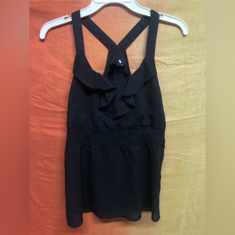Elegant black Saće ruffled business top
